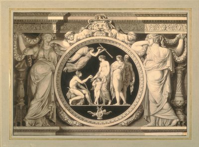 Design til et relief af The Judgment of Paris (pen, pensel og blæk) af Jean-Guillaume Moitte